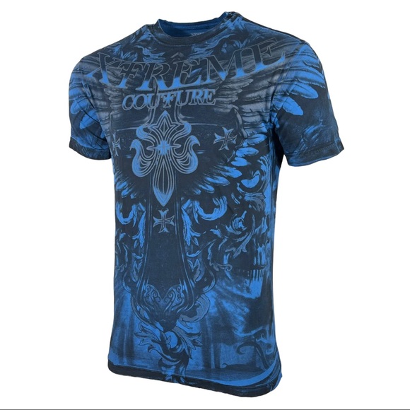 Xtreme Couture By Affliction Men's T-Shirt WROUGHT IRON Cross Wings S-5XL - Picture 2 of 9